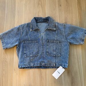 Denim Cropped Jacket with Pockets